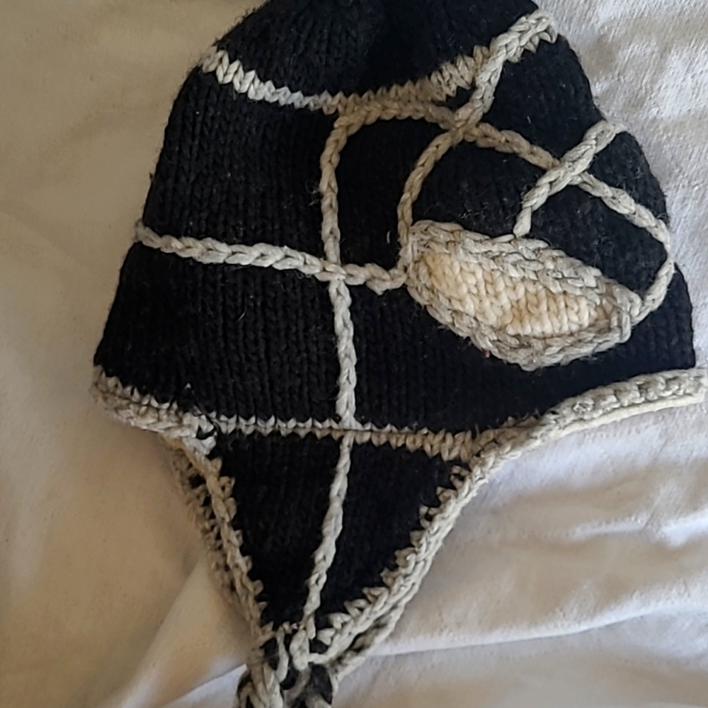 Handknit wool fleece lined hat